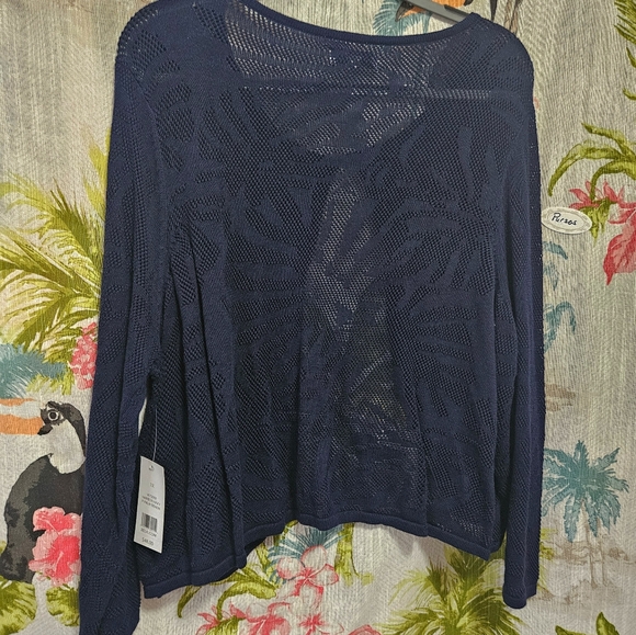 Kim Rogers curvy cardigan navy blue crocheted look NWT 1X - Picture 3 of 12